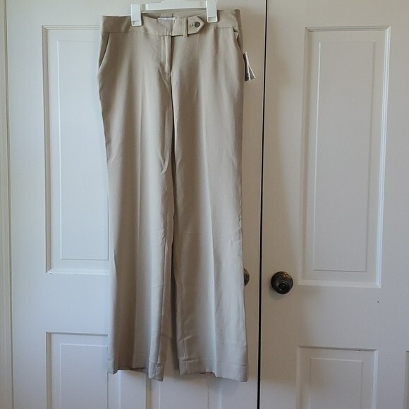 NWT CALVIN KLEIN CLASSIC FIT TAN PANTS SIZE 6 WIDE LEG BOOTCUT MINIMALIST - Picture 1 of 8